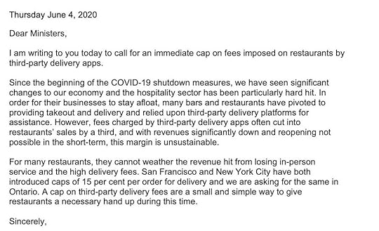 Catherine Fife Letter to Government Cap all Third-Party Delivery Fees Toronto Restaurants Stephanie Dickison.jpeg