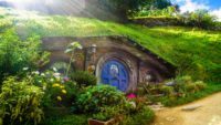 Blue door, grass house, magical entrance