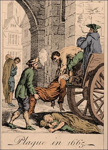 Loading plague victims onto a cart