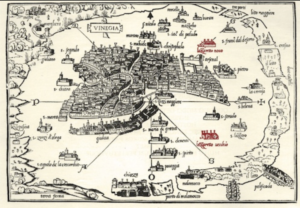Venice old map with quarantine islands