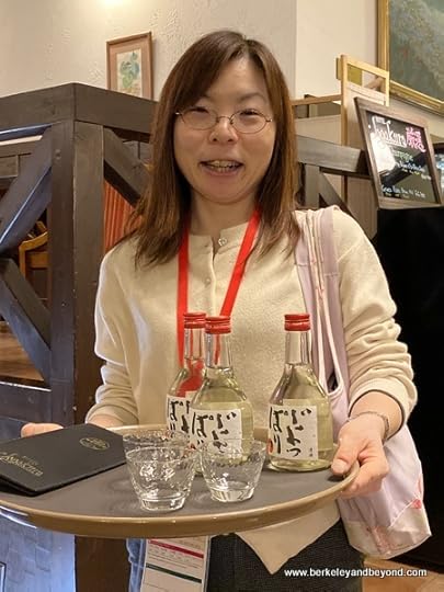 sake service at Hotel Jogakura in Amori, Japan