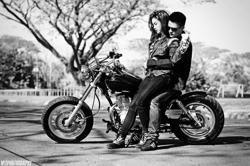 couple on a motorcycle