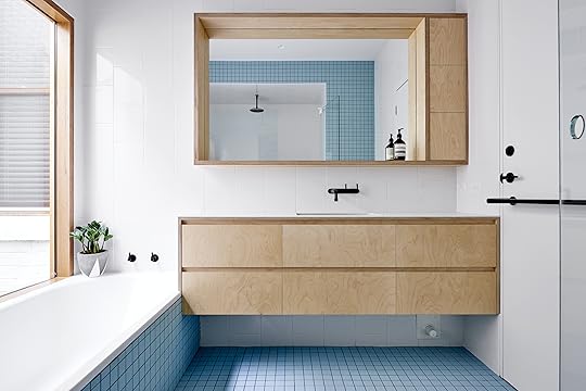 modern bathroom blue grid tile 