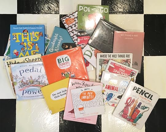 Picture of library book haul for children's picture books.