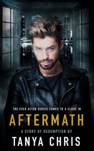 Cover for Aftermath by Tanya Chris features a young man in a leather jacket in front of a NYC cityscape