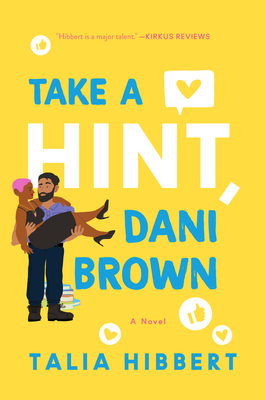 Illustrated cover mostly in yellow, with a bearded Brown man holding a Black woman in his arms (like a bridal carry). She has short pink hair and is wearing a black dress and heels.