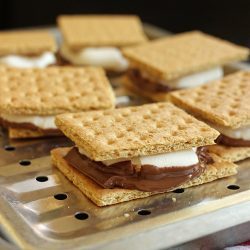 smores lined up on broiler tray