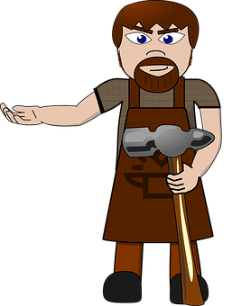Blacksmith, Man, Hammer, Cartoon