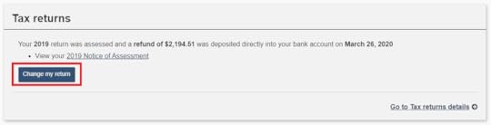 A screenshot of the change my return button in the CRA My Account portal.
