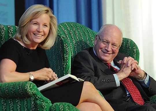 Former Vice President Dick Cheney, right, gestures as he speaks with his daughter Liz Cheney during the West Virginia Chamber of Commerce annual meeting held at The Greenbrier Resort in White Sulphur Springs. W.Va., Thursday Sept. 3, 2015. (Rick Barbero/The Register-Herald via AP) MANDATORY CREDIT