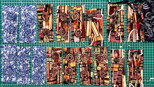As I waited for the new sewing machine to arrive, mask “kits” lined up. Note the book-themed fabric. What the well-outfitted author wears for the modern plague.
