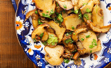 Mushroom stir fry in the bowl