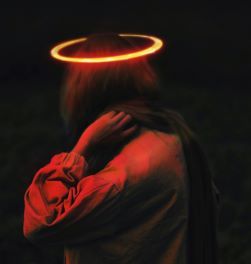 good people. woman wearing halo