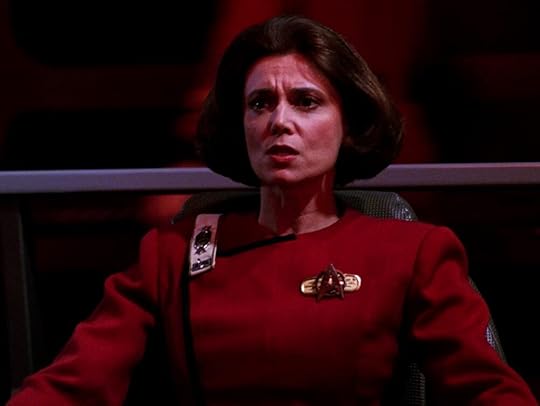 Captain Rachel Garrett in “Yesterday’s Enterprise”, who has the misfortune of being killed once in the past, only to travel to the future and get killed once again. But, her sacrifice quite literally saves the Federation from destruction.