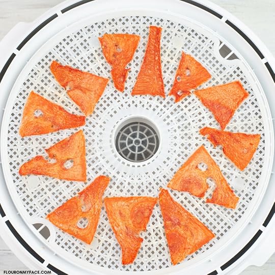 Dehydrated Watermelon triangles on a food dehydrator tray