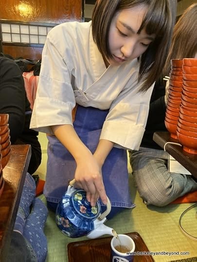 tea service at Azumaya Soba Shop in Morioka, Japan