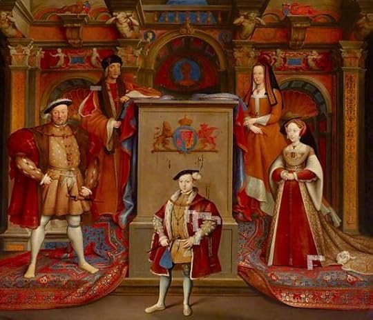 This family portrait of the Tudor kings was actually painted in 1669, long after all the Tudors had died. Clockwise from back left: Henry VII and Queen Elizabeth of York, Queen Jane Seymour, Edward VI, and Henry VIII.