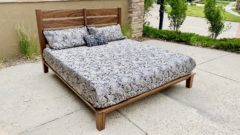 slat-back platform bed with mattress
