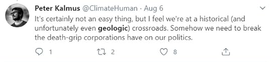 Peter Kalmus tweet: we're at a geologic crossroads.