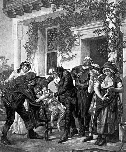 HOW VACCINES BECAME POLITICAL: Edward Jenner vaccinating James Phipps, 1796 (Image: Everett Historical/Shutterstock)