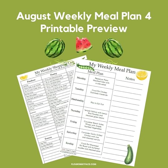 August Weekly Meal Plan Week 4 Printable Preview