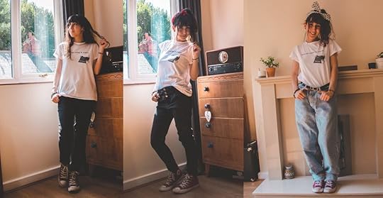 Me wearing a minimalist t-shirt with trousers in three different ways