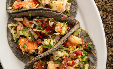 Lobster tacos with cabbage and pico de gallo