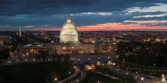 U.S. Capitol Dome Restoration at sunset.