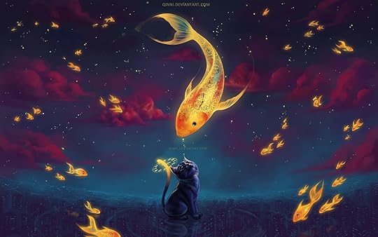 To Catch The Moonfish by Qinni | Cat art, Art, Cross paintings