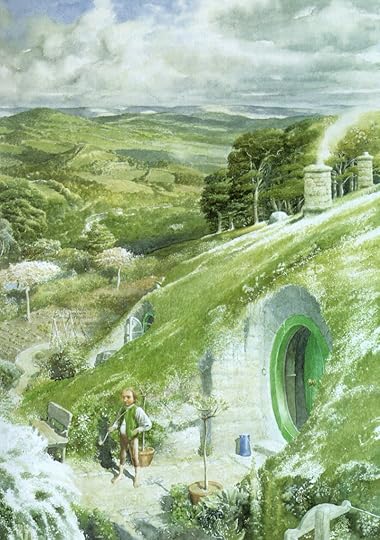 Bilbo Outside Bag End by Alan Lee