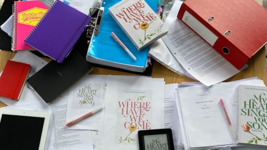 Photograph of some, not all of the folders, versions of my writing and publishing process