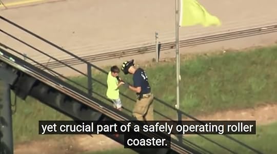 Screencap of Coaster Bot's Roller Coaster Safety video talking about roller coaster evacuations being a painless, yet necessary part of a functioning roller coaster