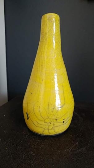 yellow raku vase called 'Haring's Dance'