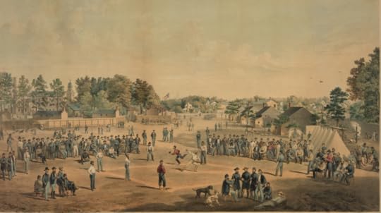 In 1862 Union POWs at the Saiisbury, NC Confederate prison camp celebrated July 4th by playing baseball for a silver medal. The two sides were the New Yorkers and everybody else — officers only.