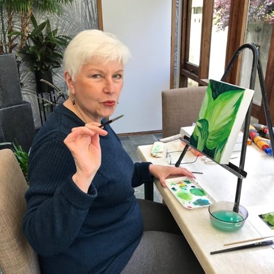 Kris Pearson, painting in the conservatory