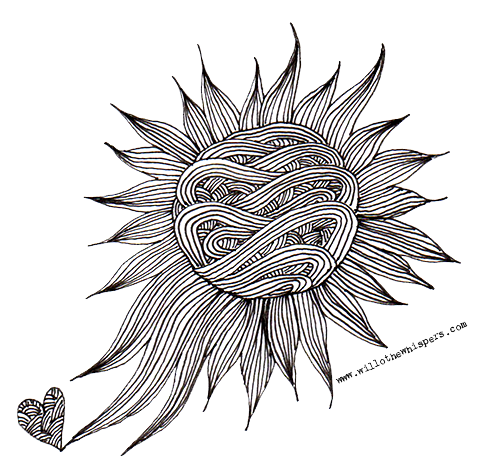 Illustration of the Sun handing out a heart as a metaphor of the empathy that you develop when reading poetry