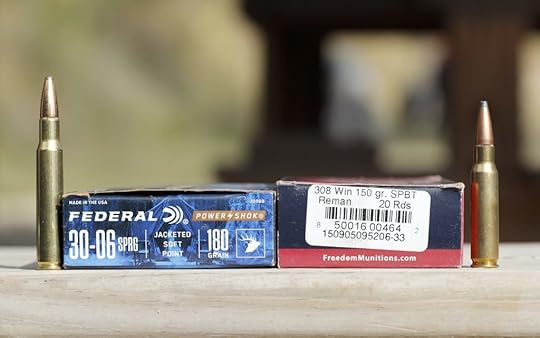 A Box and a cartridge of each, 30-06 and .308 ammunition