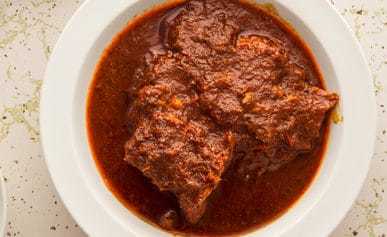 Venison birria in a bowl