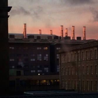 shiny chimneys through the hospital windows