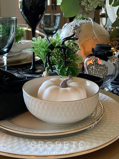 Up close of halloween dishware