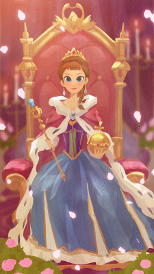 Princess Signy from Swan Lake ready to rule on a royal throne wearing a regal crown and gown