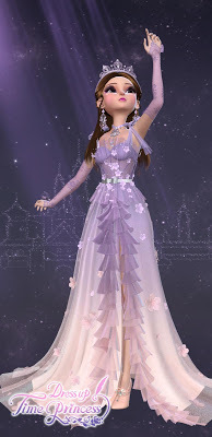 Pink and purple Wisteria Capriccio gown with matching tiara
