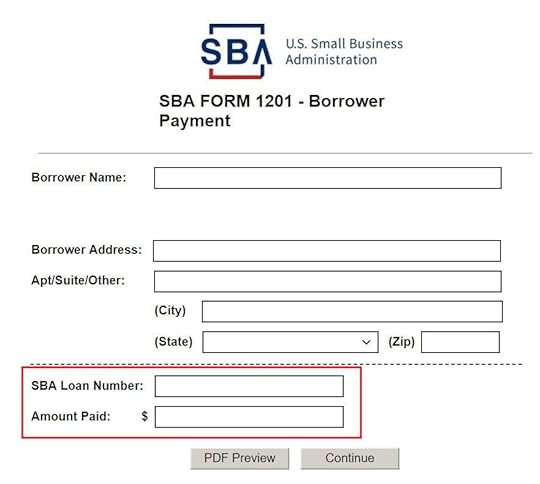 SBA loan number and payment amount