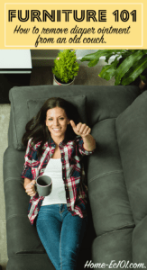 Happy woman lying on a couch, not worried about diaper oinment