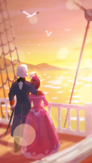 Marie and Lafayette sail away into the sunset