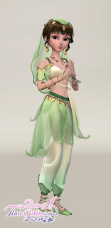 Lush Oasis - a green Tinker Bell-style dress with a long green veil and floral jewelry accents