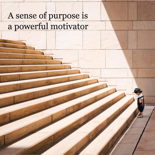 toddler at bottom of a big staircase. A sense of purpose is a powerful motivator