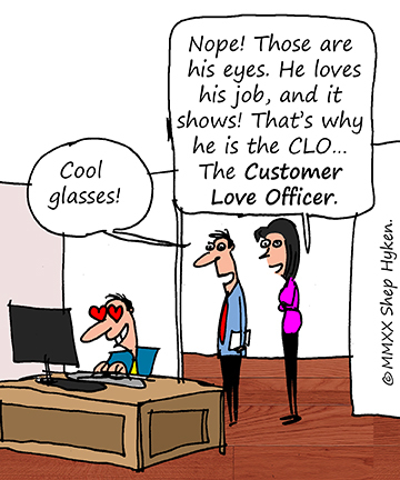 Employee Working at Desk with Hearts for Eyes