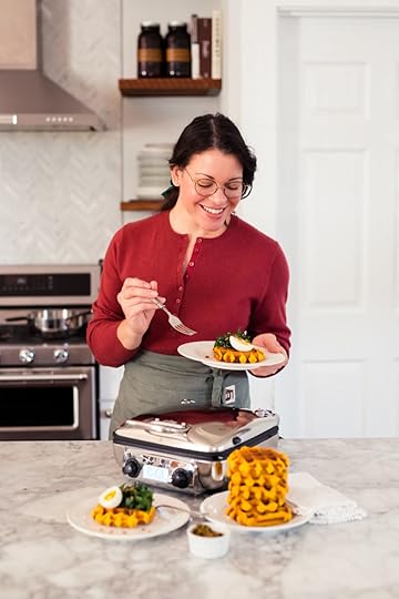 Savory Pumpkin Pancetta Waffles with greens and eggs