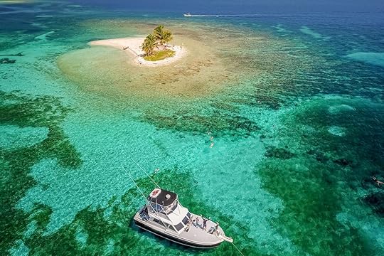 Aerial view of Cayos Cochinos in Honduras clearest water